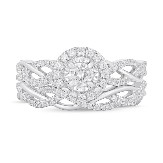 Previously Owned - 3/4 CT. T.w. Diamond Frame Twist Shank Soldered Bridal Set in 14K White Gold