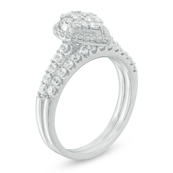 Previously Owned - 1 CT. T.w. Multi-Diamond Pear-Shaped Frame Soldered Bridal Set in 14K White Gold