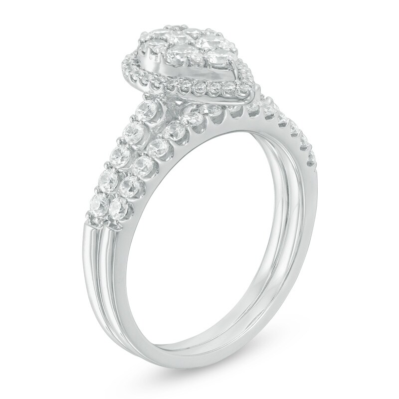 Main Image 2 of Previously Owned - 1 CT. T.W. Multi-Diamond Pear-Shaped Frame Soldered Bridal Set in 14K White Gold