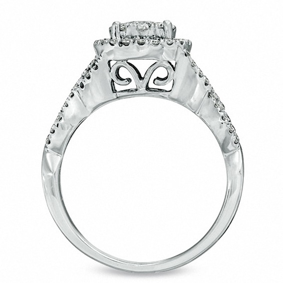 Previously Owned - 1-1/5 CT. T.w. Diamond Cluster Soldered Bridal Set in 14K White Gold