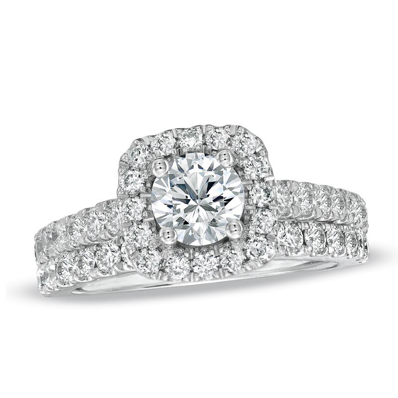 Main Image 1 of Previously Owned - Vera Wang Love Collection 2 CT. T.W. Diamond Frame Soldered Bridal Set in 14K White Gold