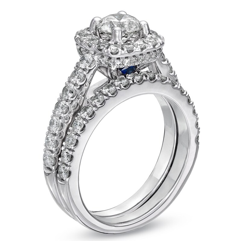 Main Image 2 of Previously Owned - Vera Wang Love Collection 2 CT. T.W. Diamond Frame Soldered Bridal Set in 14K White Gold