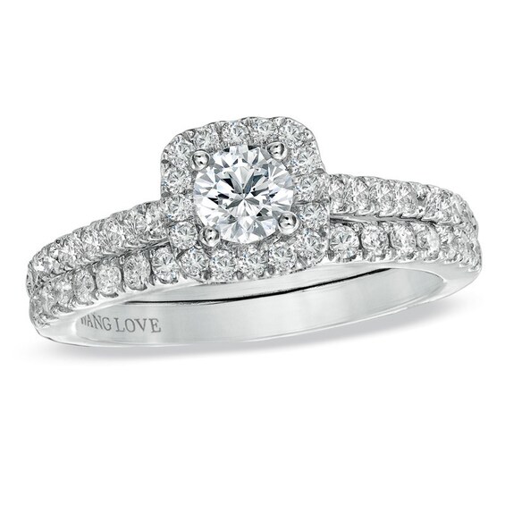Previously Owned - Vera Wang Love Collection 1 CT. T.w. Diamond Frame Soldered Bridal Set in 14K White Gold