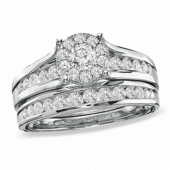 Previously Owned - 1 CT. T.w. Diamond Frame Soldered Bridal Set in 14K White Gold
