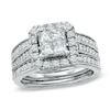 Thumbnail Image 1 of Previously Owned - 1-1/2 CT. T.W. Quad Princess-Cut Diamond Vintage-Style Soldered Bridal Set in 14K White Gold