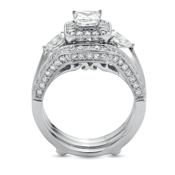 Previously Owned - 2 CT. T.w. Princess-Cut Diamond Frame Soldered Bridal Set in 14K White Gold