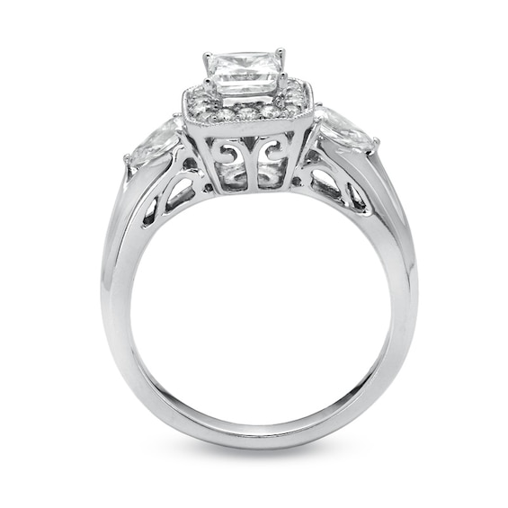 Previously Owned - 2 CT. T.w. Princess-Cut Diamond Frame Soldered Bridal Set in 14K White Gold