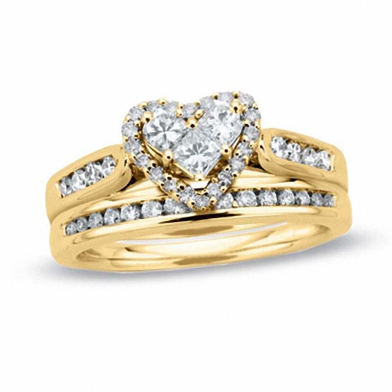 Main Image 1 of Previously Owned - 3/4 CT. T.W. Diamond Heart Soldered Bridal Set in 14K Gold