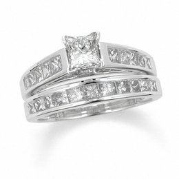 Previously Owned - 1 CT. T.W. Square-Cut Diamond Soldered Bridal Set in 14K White Gold