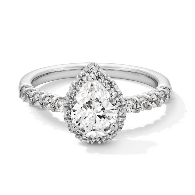 Main Image 1 of 1-1/2 CT. T.W. Pear-Shaped Certified Lab-Grown Diamond Frame Ring in 14K White Gold (F/SI2)
