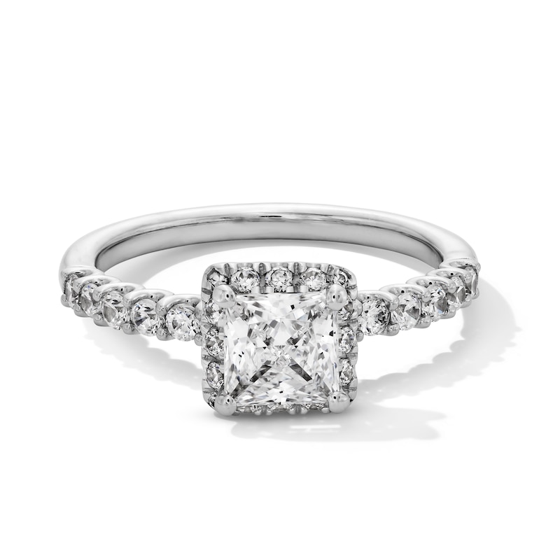 Main Image 1 of 1-1/2 CT. T.W. Princess-Cut Certified Lab-Grown Diamond Frame Ring in 14K White Gold (F/SI2)