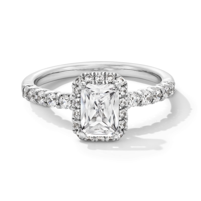 Main Image 1 of 1-1/2 CT. T.W. Radiant-Cut Certified Lab-Grown Diamond Frame Ring in 14K White Gold (F/SI2)