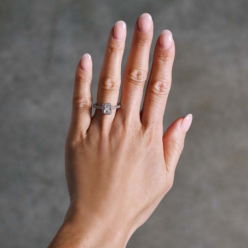 Main Image 2 of 1-1/2 CT. T.W. Radiant-Cut Certified Lab-Grown Diamond Frame Ring in 14K White Gold (F/SI2)