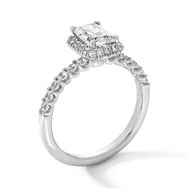 Main Image 2 of 1-1/2 CT. T.W. Radiant-Cut Certified Lab-Grown Diamond Frame Ring in 14K White Gold (F/SI2)