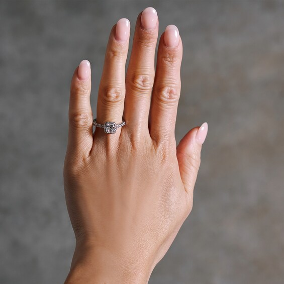 1-1/2 CT. T.w. Cushion-Cut Certified Lab-Grown Diamond Frame Ring in 14K White Gold (F/Si2)