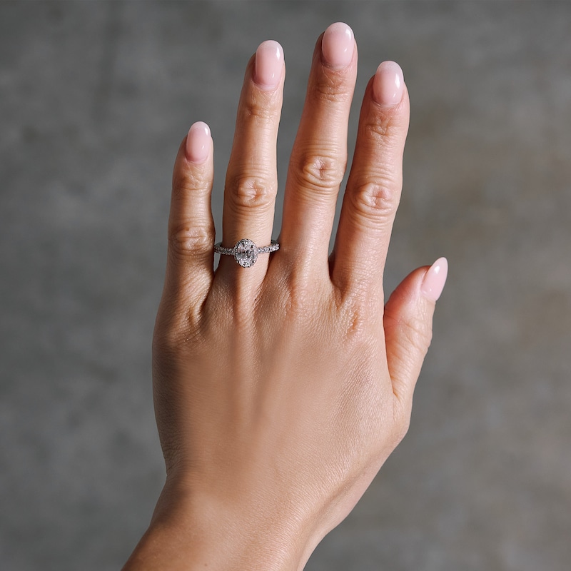 Main Image 2 of 1-1/2 CT. T.W. Oval Certified Lab-Grown Diamond Frame Ring in 14K White Gold (F/SI2)