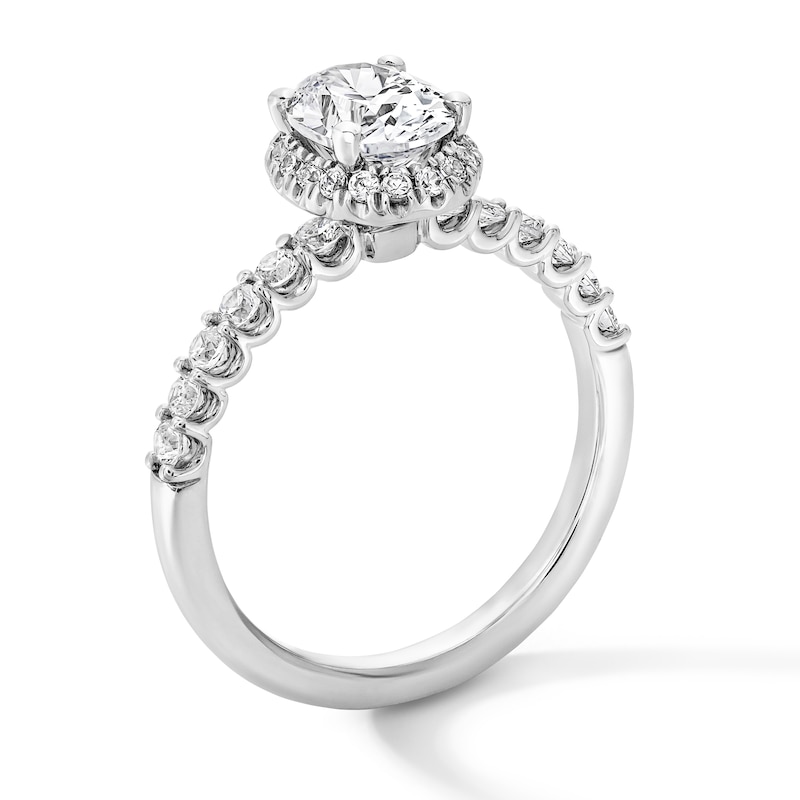 Main Image 2 of 1-1/2 CT. T.W. Oval Certified Lab-Grown Diamond Frame Ring in 14K White Gold (F/SI2)