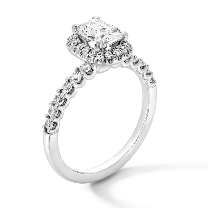 Main Image 2 of 1-1/2 CT. T.W. Elongated Cushion-Cut Certified Lab-Grown Diamond Frame Ring in 14K White Gold (F/VS2)