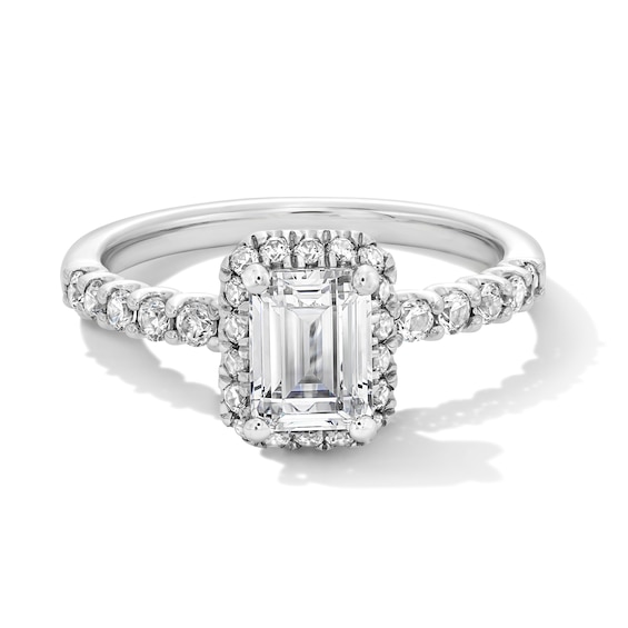 1-1/2 CT. T.w. Emerald-Cut Certified Lab-Grown Diamond Frame Ring in 14K White Gold (F/Si2)