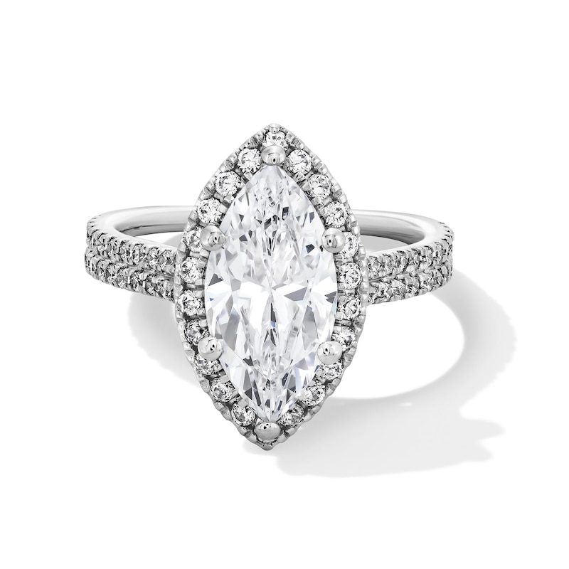 Main Image 1 of 2-5/8 CT. T.W. Marquise-Cut Certified Lab-Grown Diamond Frame Ring in 14K White Gold (F/SI2)