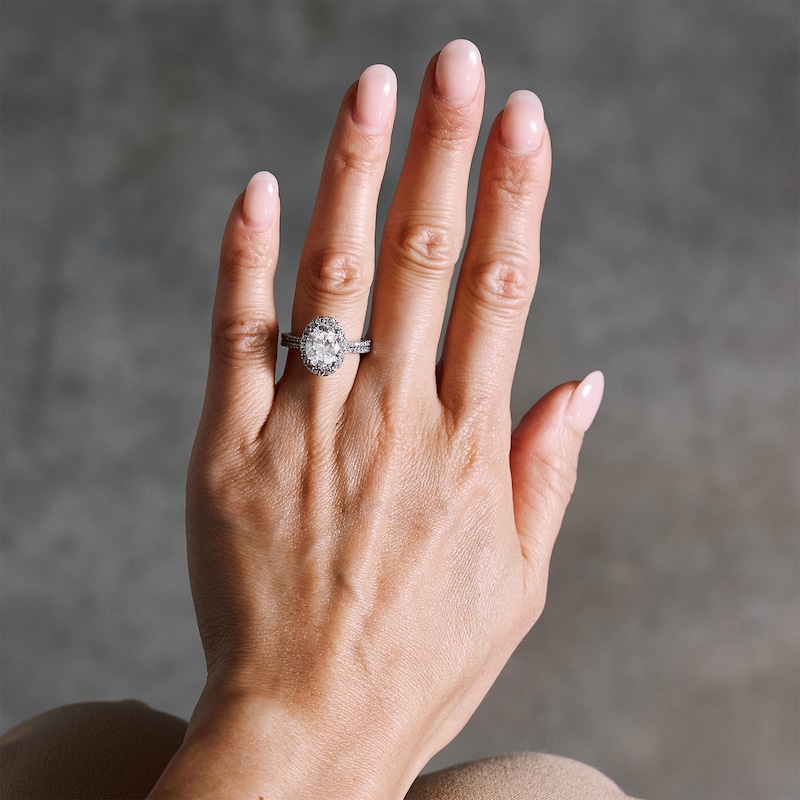 Main Image 2 of 2-5/8 CT. T.W. Oval Certified Lab-Grown Diamond Frame Ring in 14K White Gold (F/SI2)