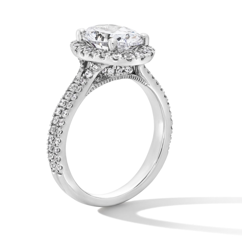 Main Image 3 of 2-5/8 CT. T.W. Oval Certified Lab-Grown Diamond Frame Ring in 14K White Gold (F/SI2)