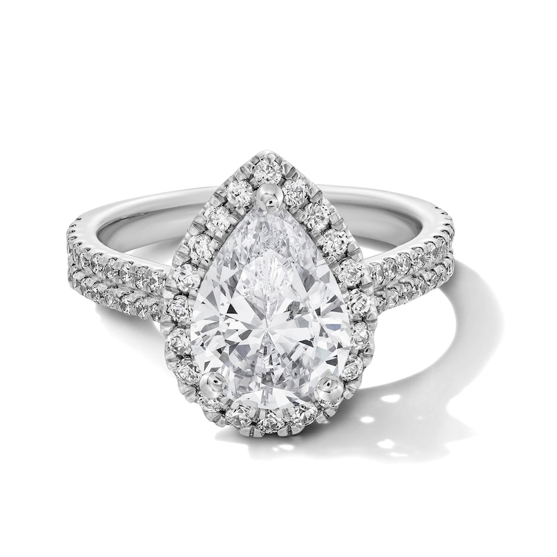 Main Image 1 of 2-5/8 CT. T.W. Pear-Shaped Certified Lab-Grown Diamond Frame Ring in 14K White Gold (F/SI2)