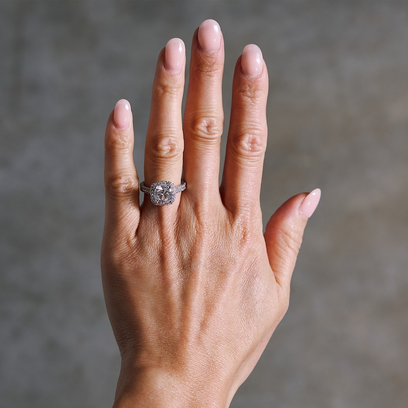 Main Image 2 of 2-5/8 CT. T.W. Cushion-Cut Certified Lab-Grown Diamond Frame Ring in 14K White Gold (F/SI2)