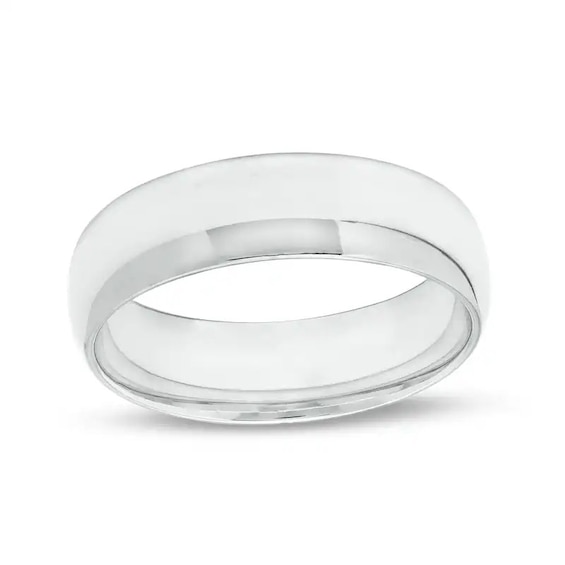 6mm Engravable Half-Dome Wedding Band in 10K White Gold (1 Line)