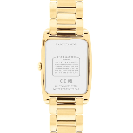 Ladies' Coach Reese Crystal Accent Gold-Tone IP Watch with Rectangular White Dial (Model: 14504316)