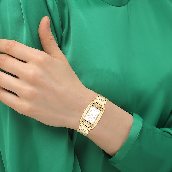 Ladies' Coach Reese Crystal Accent Gold-Tone IP Watch with Rectangular White Dial (Model: 14504316)