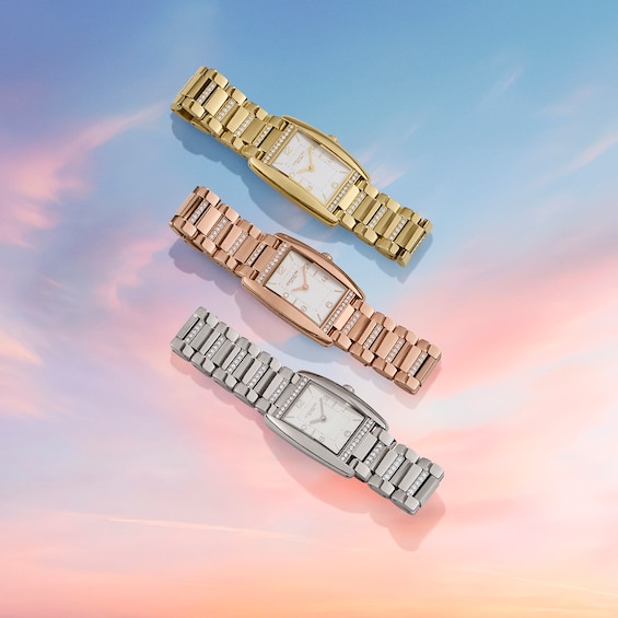 Ladies' Coach Reese Crystal Accent Gold-Tone IP Watch with Rectangular White Dial (Model: 14504316)