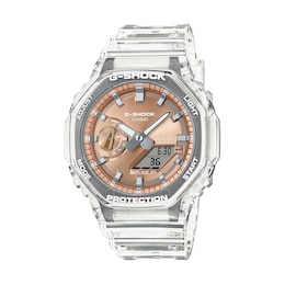Men’s Casio G-Shock Hybrid Clear Resin Strap Watch with Copper-Tone Dial (Model: GA2100BM-7A5)