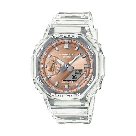 Menâs Casio G-Shock Hybrid Clear Resin Strap Watch with Copper-Tone Dial (Model: Ga2100Bm-7A5)