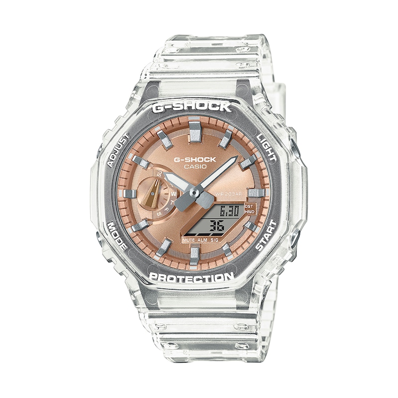 Main Image 1 of Men’s Casio G-Shock Hybrid Clear Resin Strap Watch with Copper-Tone Dial (Model: GA2100BM-7A5)