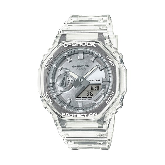 Menâs Casio G-Shock Analog Digital Clear Resin Strap Watch with Silver-Tone Dial (Model: Ga2100Bm-7A8)