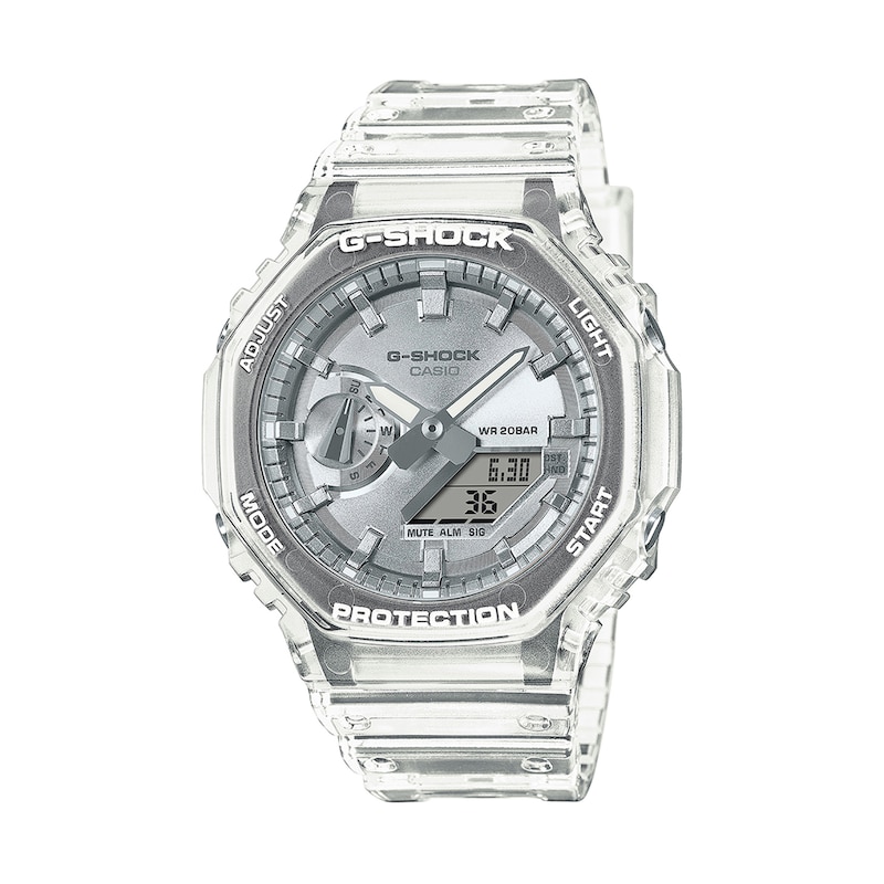 Main Image 1 of Men’s Casio G-Shock Analog Digital Clear Resin Strap Watch with Silver-Tone Dial (Model: GA2100BM-7A8)
