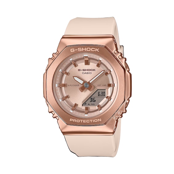 Ladies' Casio G-Shock Analog Digital Watch with Pink Beige Resin Strap and Pink Dial (Model: Gms2110Pg-4A)
