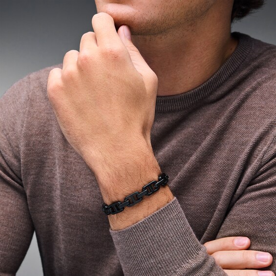 6.0mm Square Mariner Link Bracelet in Solid Stainless Steel with matte Black Ion Plate - 8.5”