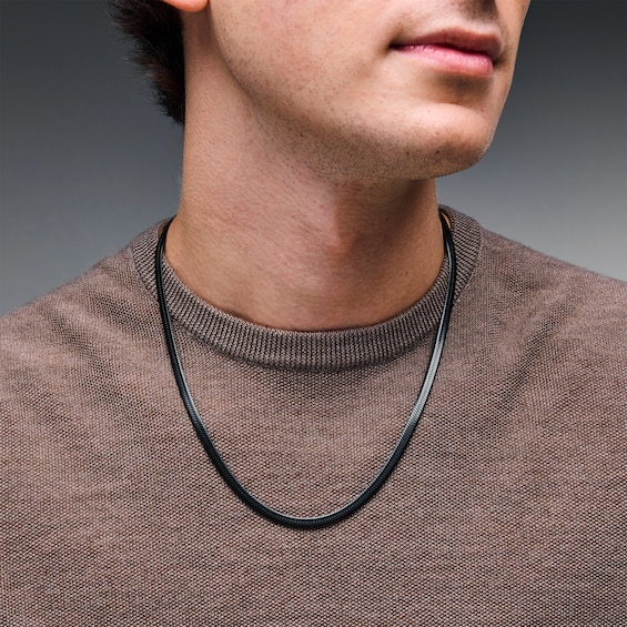 5.0mm Herringbone Chain Necklace in Solid Stainless Steel with matte Black Ion Plate - 22”