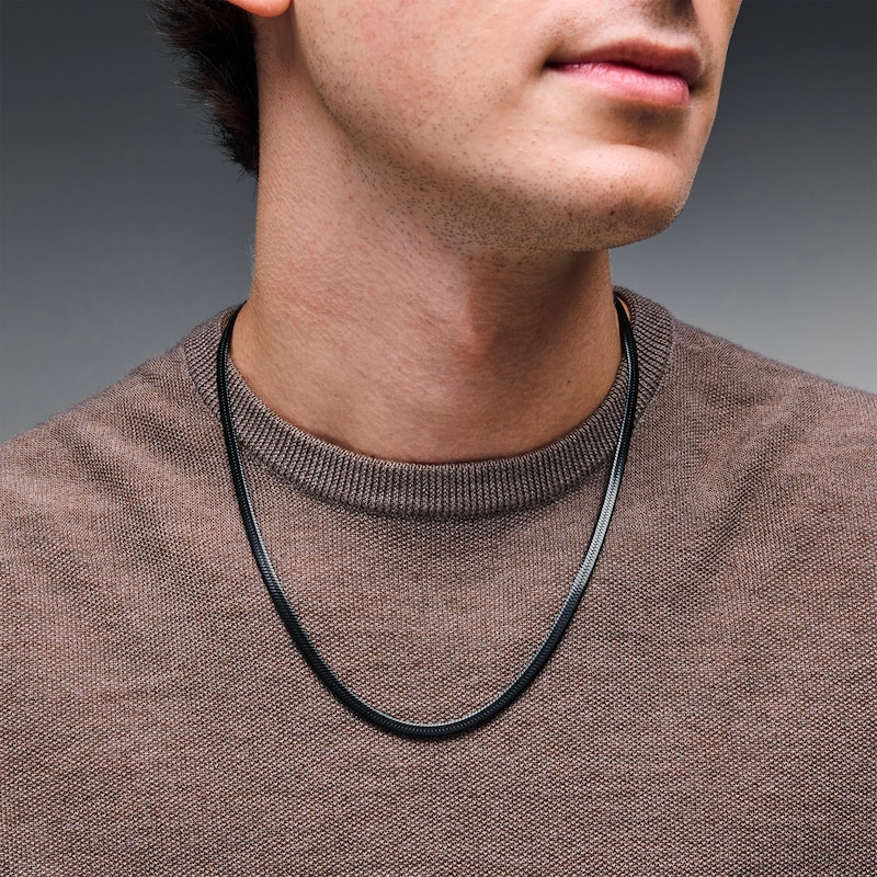 Main Image 2 of 5.0mm Herringbone Chain Necklace in Solid Stainless Steel with matte Black Ion Plate - 22”