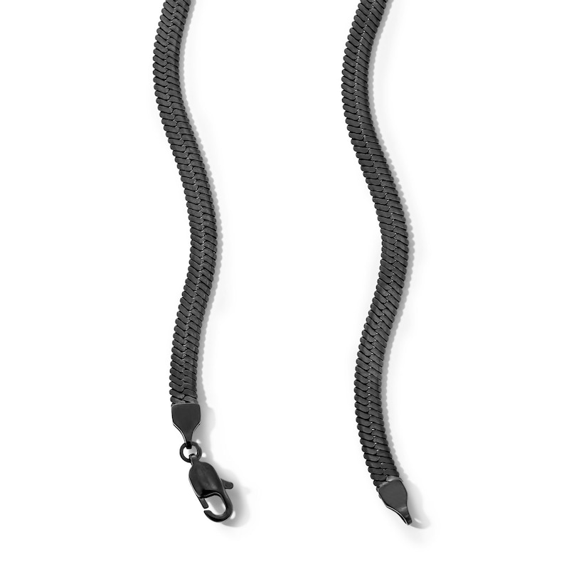 Main Image 2 of 5.0mm Herringbone Chain Necklace in Solid Stainless Steel with matte Black Ion Plate - 22”
