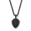 Thumbnail Image 1 of Shield Pendant in Leather and Stainless Steel with Black Ion Plate - 22”