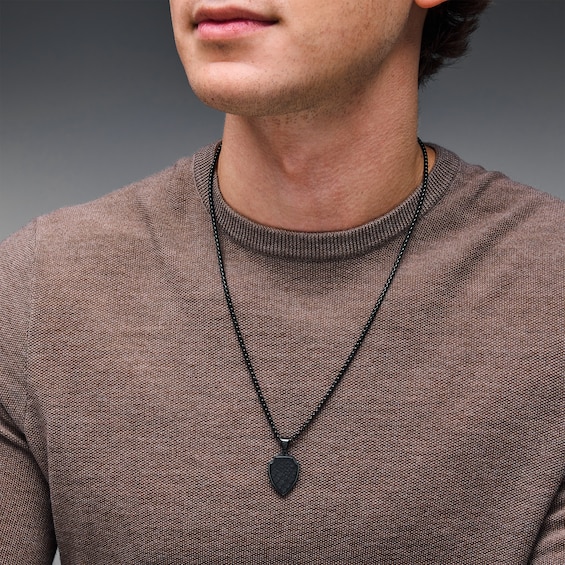 Shield Pendant in Leather and Stainless Steel with Black Ion Plate - 22â