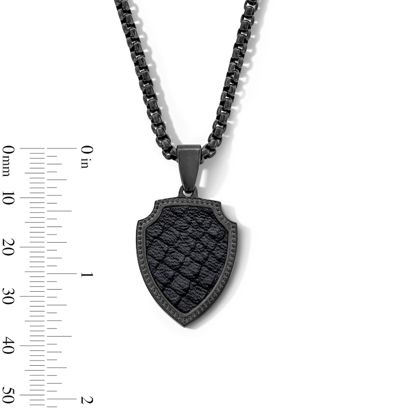 Main Image 2 of Shield Pendant in Leather and Stainless Steel with Black Ion Plate - 22”