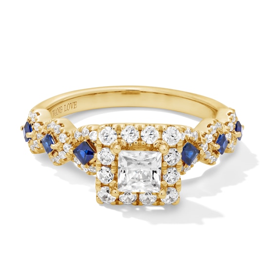Vera Wang Love Collection 1 CT. T.w. Princess-Cut Diamond Frame and Sapphire Engagement Ring in 14K Gold
