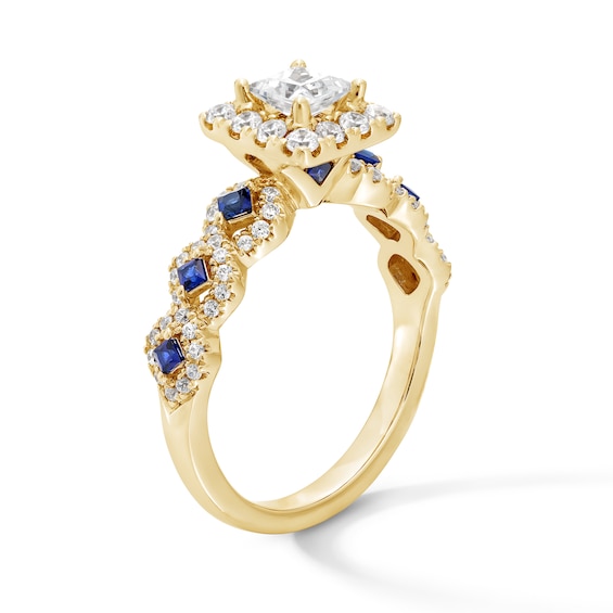 Vera Wang Love Collection 1 CT. T.w. Princess-Cut Diamond Frame and Sapphire Engagement Ring in 14K Gold