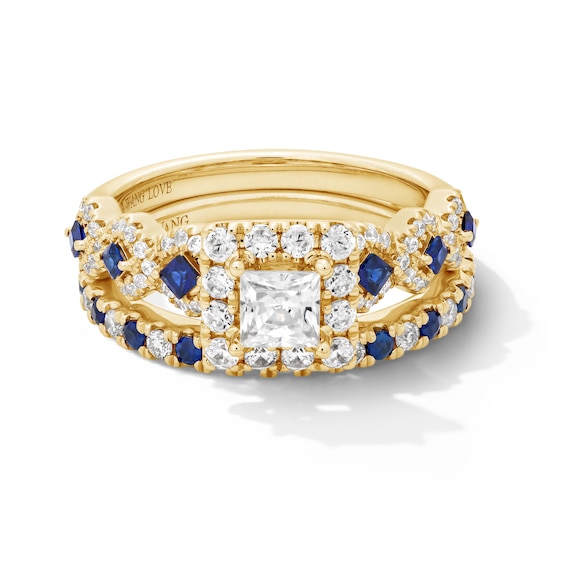 Vera Wang Love Collection 1 CT. T.w. Princess-Cut Diamond Frame and Sapphire Engagement Ring in 14K Gold