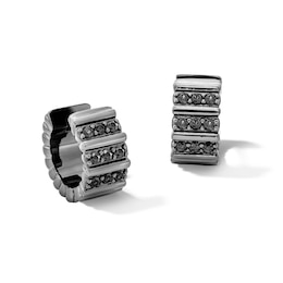 1/4 CT. T.W. Black Diamond Huggie Hoop Earrings in Grey Ion-Plated Sterling Silver (