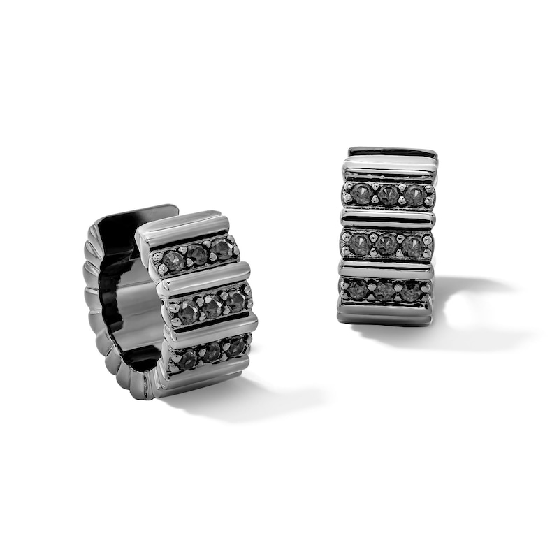 Main Image 1 of 1/4 CT. T.W. Black Diamond Huggie Hoop Earrings in Grey Ion-Plated Sterling Silver (